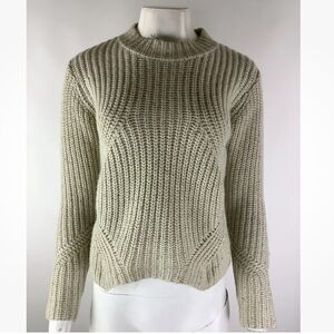 Prana Sz XS Lambswool Blend Chunky Knit Sweater Beige Mock Neck Pullover